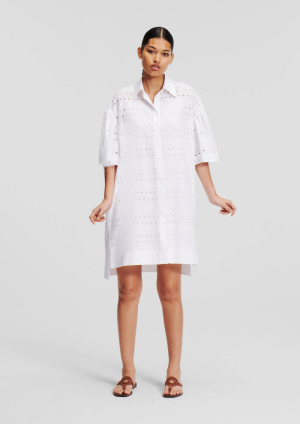 SSLV EMBROIDERY SHIRT DRESS WHITE