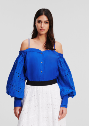 OFF SHOULDER EMBROIDERY TOP DAZZLING BLUE