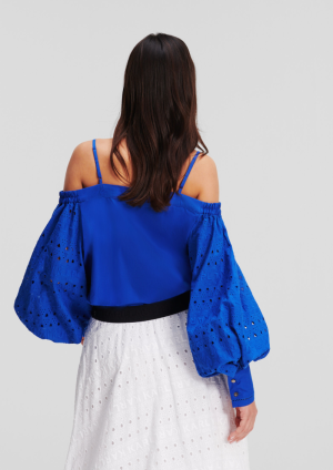 OFF SHOULDER EMBROIDERY TOP DAZZLING BLUE