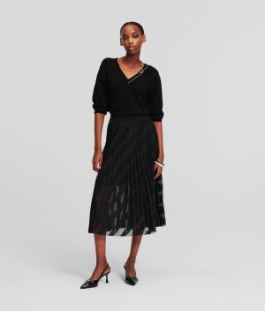 DIAGONAL MESH PLEATED SKIRT 999999/BLACK