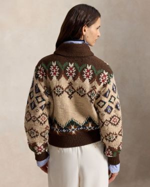 SWEATER-CARDIGAN OATMEAL/BROWN M